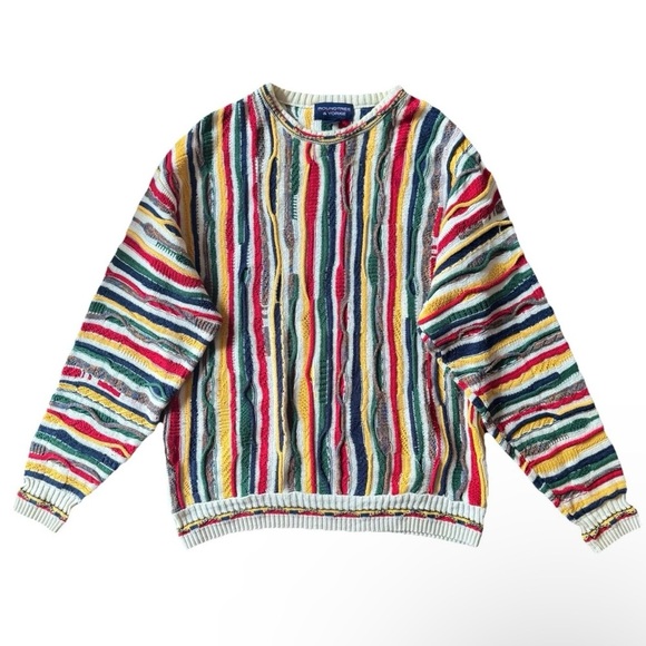 Roundtree Yorke Sweater Size M 3D Knit Coogi Style Biggie Cosby Hip Hop Textured - Picture 1 of 6